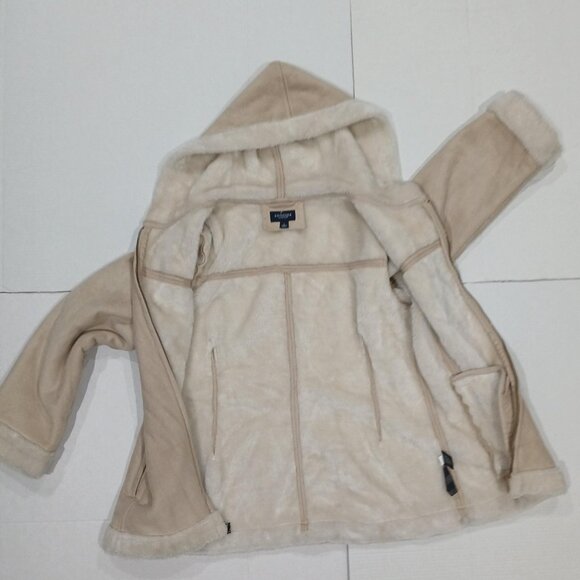 Sonoma Life + Style Women's Suede Fabric Beige HoodFaux Fur Coat/Jacket Size L. - Picture 11 of 14